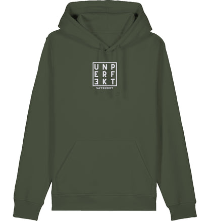 100% Organic unisex Hoodie in vielen Farben »Sollte, hätte, könnte, würde, machen« vorne bestickt & hinten bedruckt