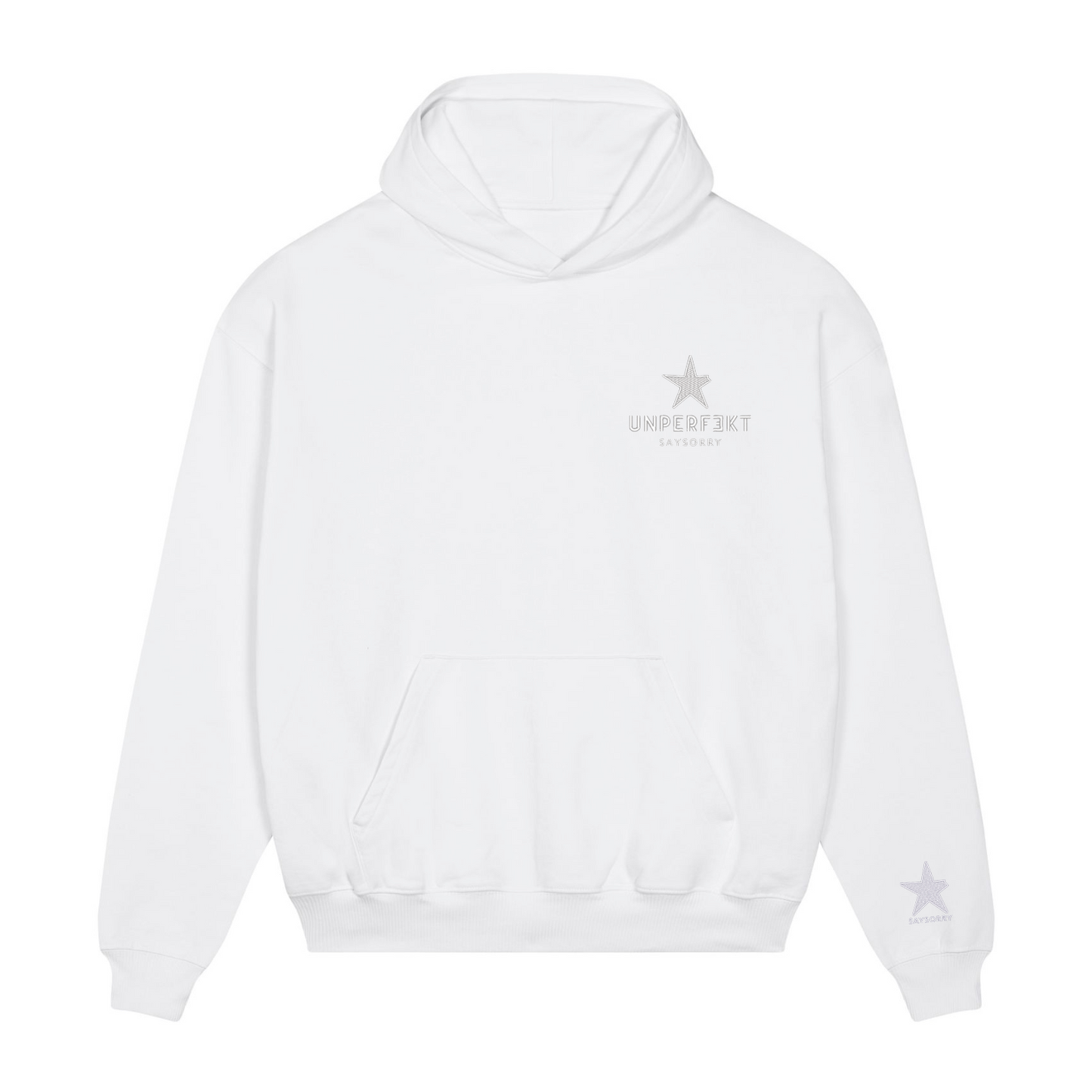 Premium Hoodie 100% Organic Unisex »Unperfekt mit Stern« 2-fach hochwertig bestickt