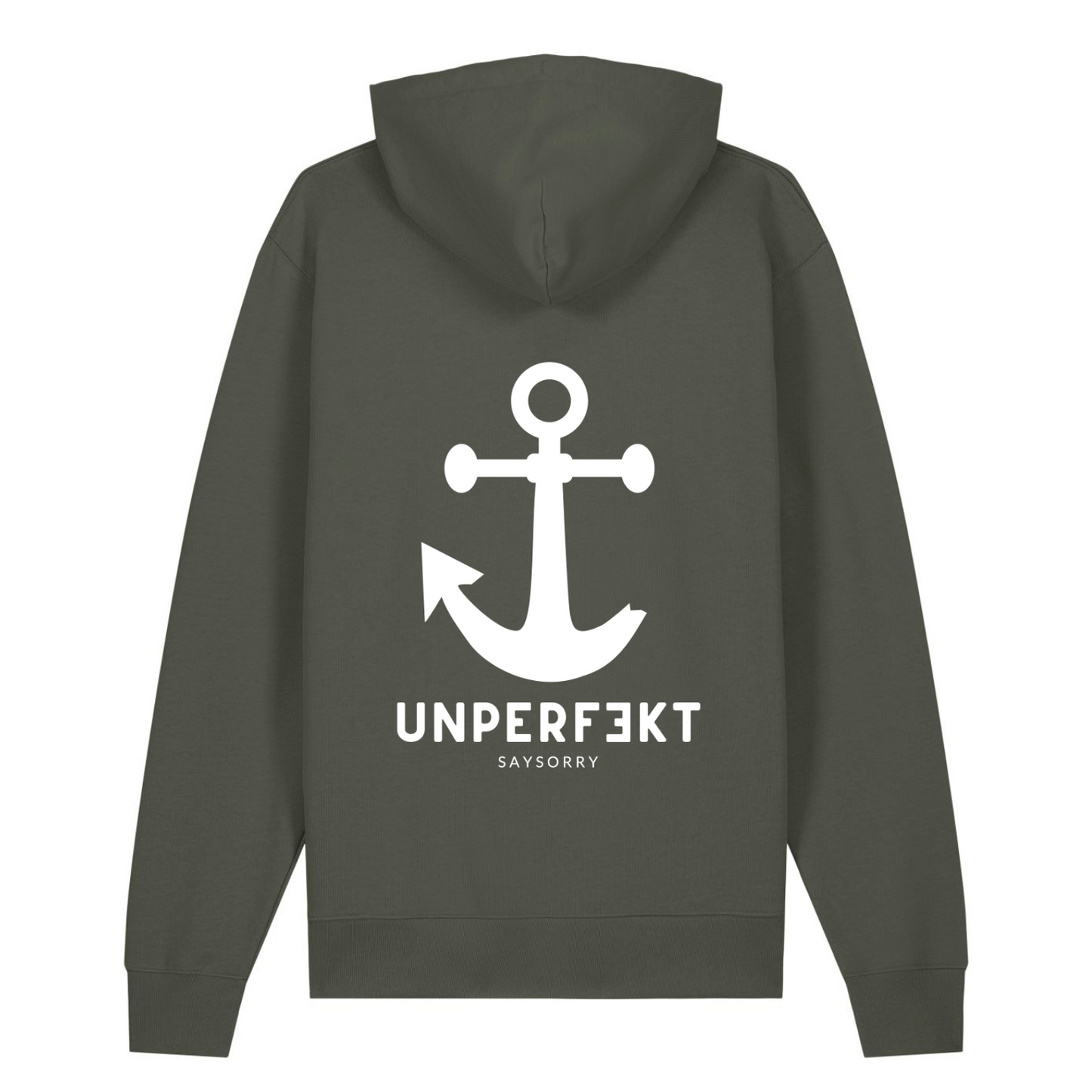 Organic Unisex Hoodie »unperfekt mit Anker« vorne bestickt & hinten bedruckt