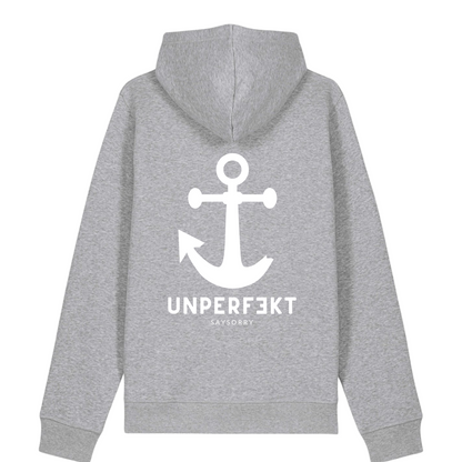 Organic Unisex Hoodie »unperfekt mit Anker« vorne bestickt & hinten bedruckt