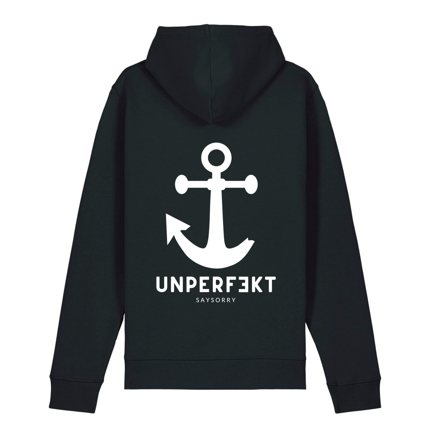 Organic Unisex Hoodie »unperfekt mit Anker« vorne bestickt & hinten bedruckt