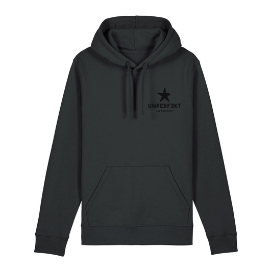 Black Edition organic Männer Hoodie »unperfekt mit Stern vorne bestickt & hinten bedruckt«