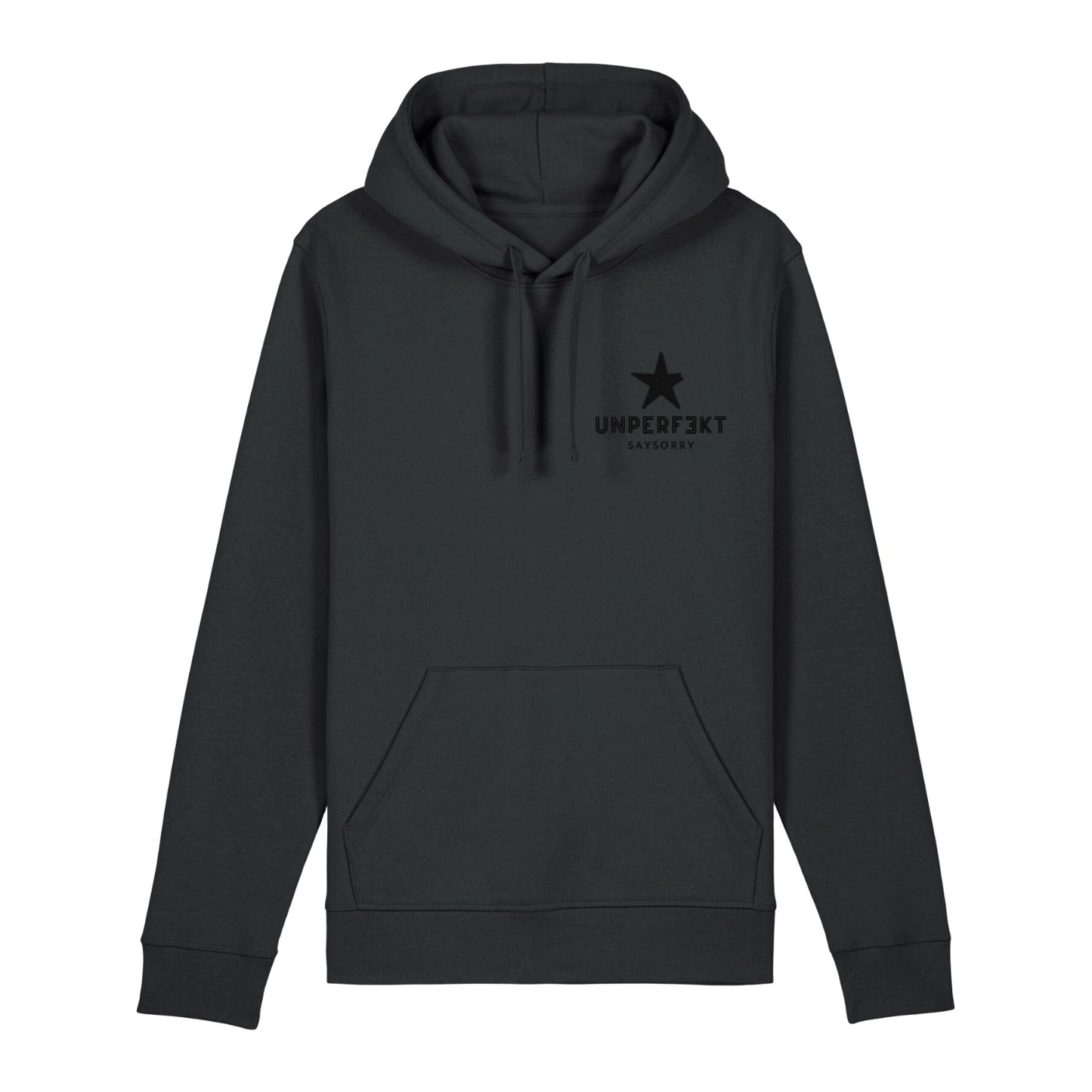 Black Edition: Organic unisex Hoodie »unperfekt mit Stern vorne bestickt & hinten bedruckt«