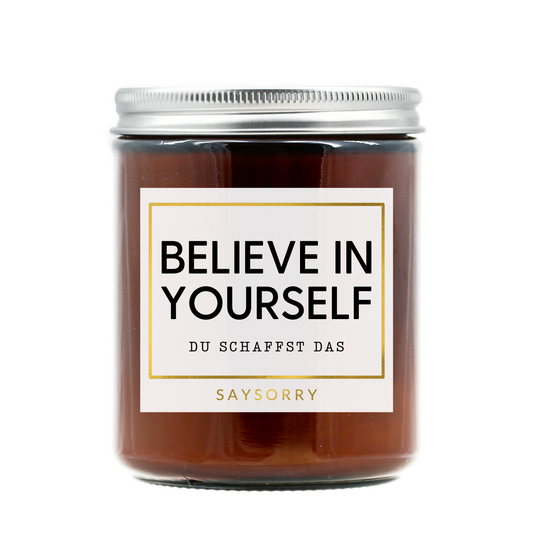 »Believe in Yourself - Du schaffst das« handgegossene Affirmations-Duftkerze in edler Geschenkschachtel