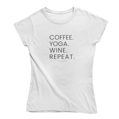 Slim-Fit organic Damen Shirt »Coffee. Yoga. Wine. Repeat.«