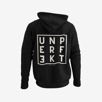 100% Organic unisex Hoodie in vielen Farben »Unperfekt« vorne bestickt & hinten bedruckt