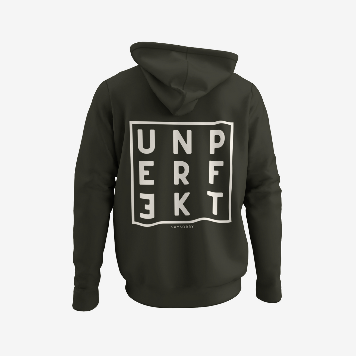 100% Organic unisex Hoodie in vielen Farben »Unperfekt« vorne bestickt & hinten bedruckt