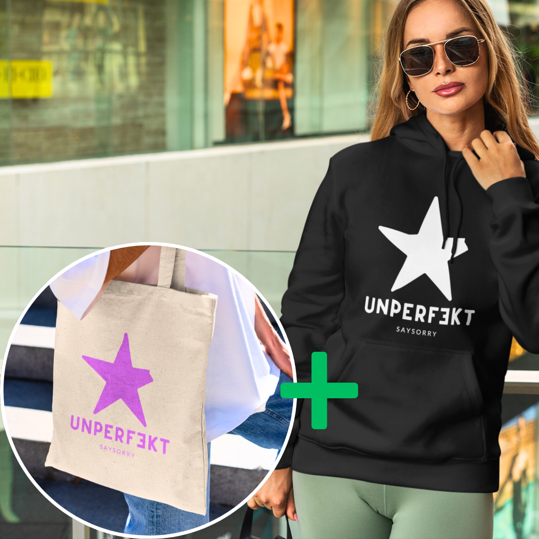 Bundle: Unisex Hoodie »unperfekt mit Stern« inkl. Tote Bag zur Wahl