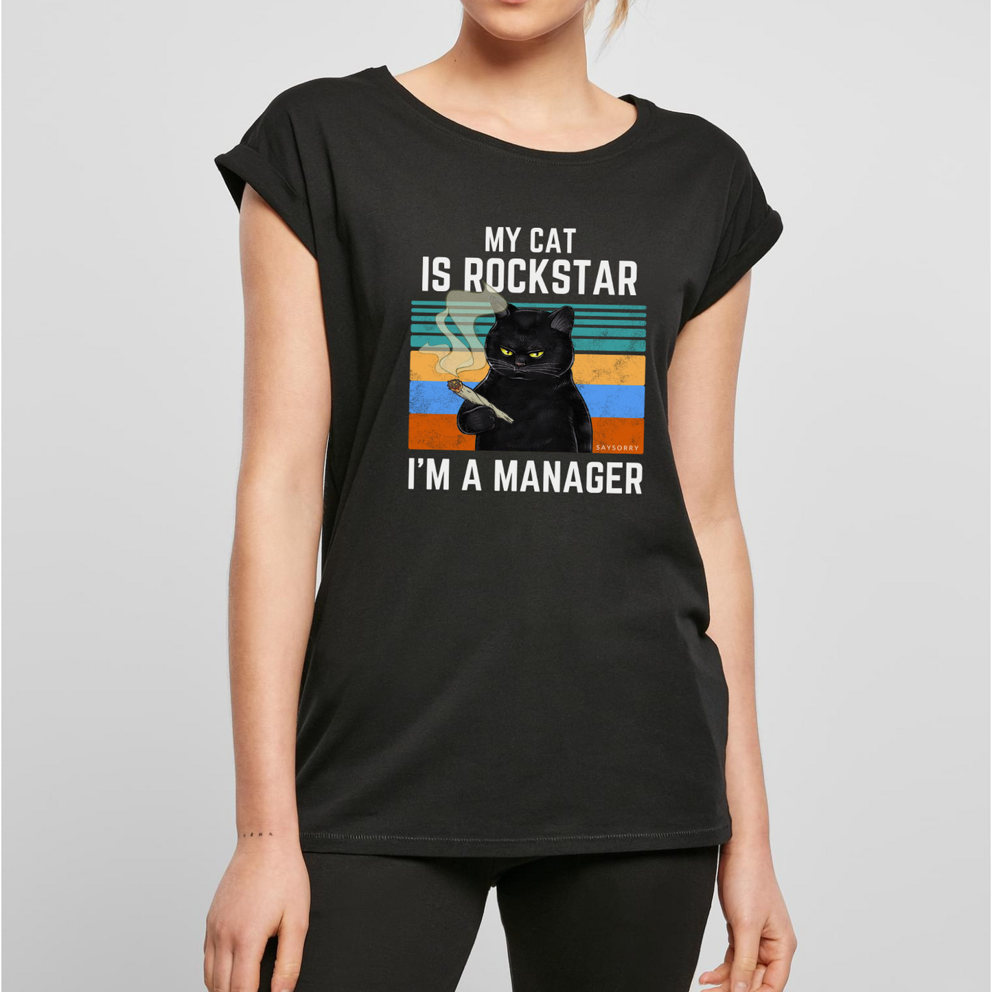 Organic Alle-Größen-Shirt »My Cat is Rockstar (I’m a Manager)«