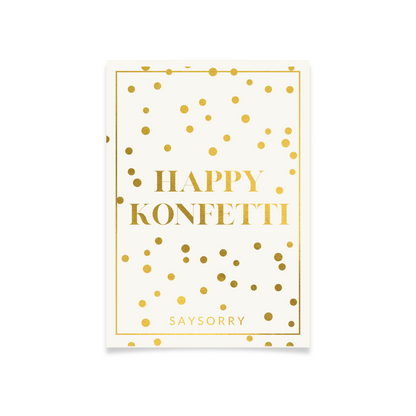 Edle Postkarte in Gold gedruckt »Happy Konfetti«