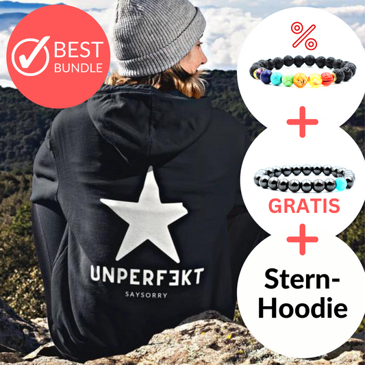 New Bundle: Unisex Hoodie inkl. Armband »unperfekt mit Stern vorne bestickt & hinten bedruckt«