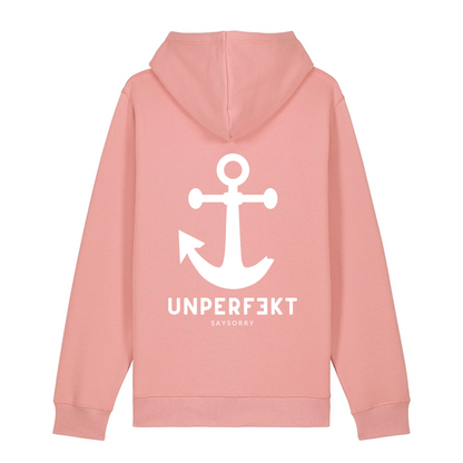 Organic Unisex Hoodie »unperfekt mit Anker« vorne bestickt & hinten bedruckt