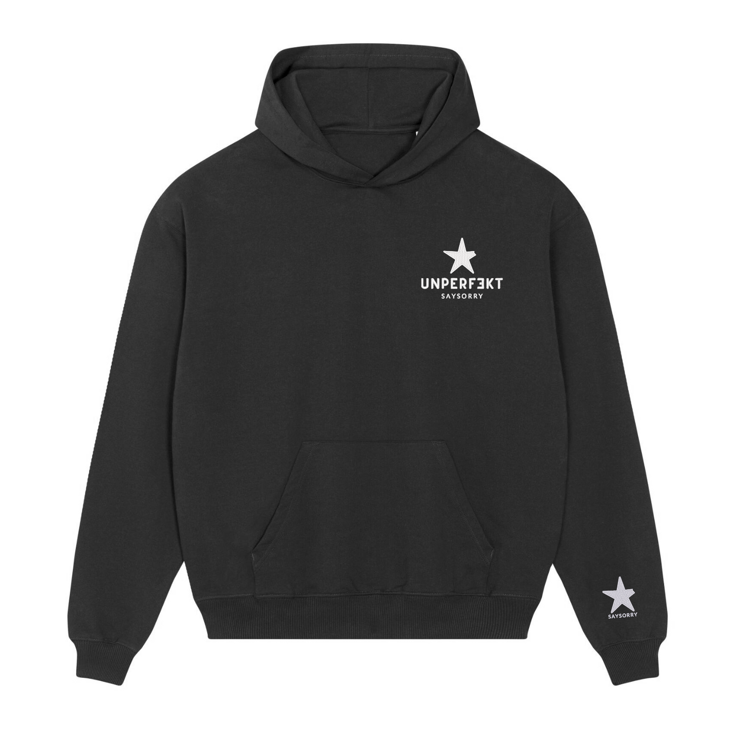 Premium Hoodie 100% Organic Unisex »Unperfekt mit Stern« 2-fach hochwertig bestickt