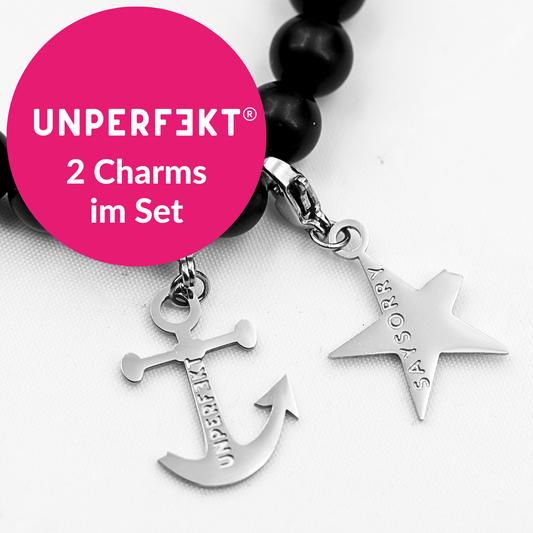 2 Charms im Set: »Abgebrochener Stern und Anker« am Karabiner