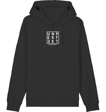 100% Organic unisex Hoodie in vielen Farben »Sollte, hätte, könnte, würde, machen« vorne bestickt & hinten bedruckt