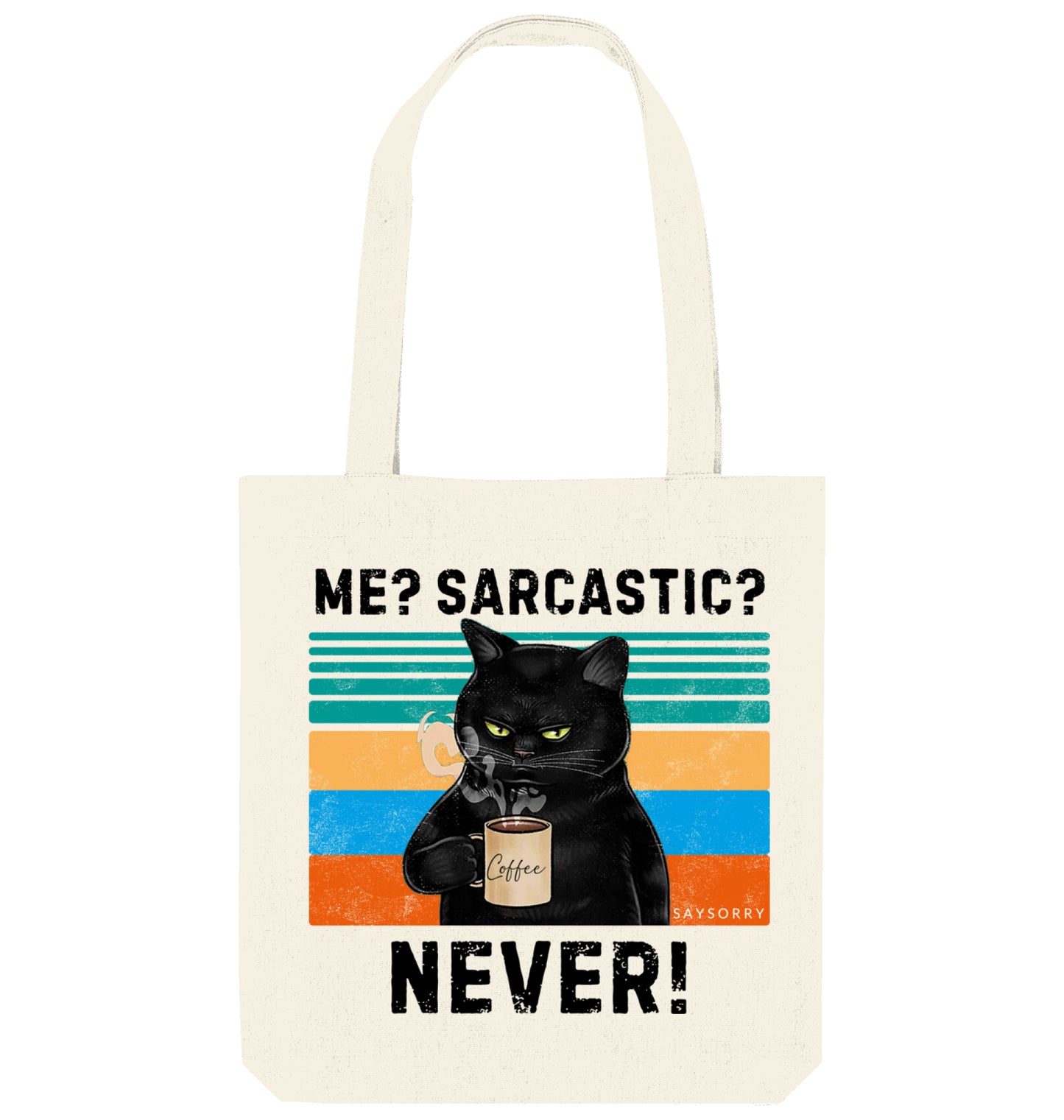 Tote Bag Grumpy Coffee Cat »Me? Sarcastic? Never!«