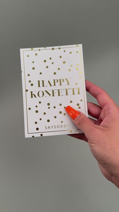 Edle Postkarte in Gold gedruckt »Happy Konfetti«