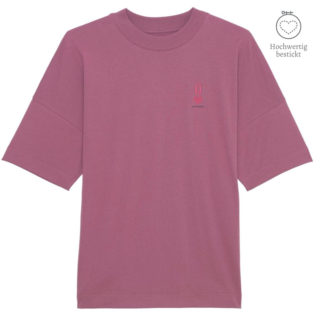 100% organic unisex T-Shirt »Herz Dame« hochwertig bestickt Shirt SAYSORRY Mauve XS 