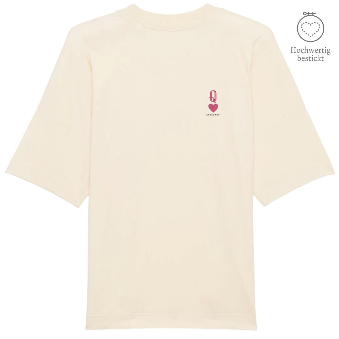 100% organic unisex T-Shirt »Herz Dame« hochwertig bestickt Shirt SAYSORRY Natural Raw XXS 