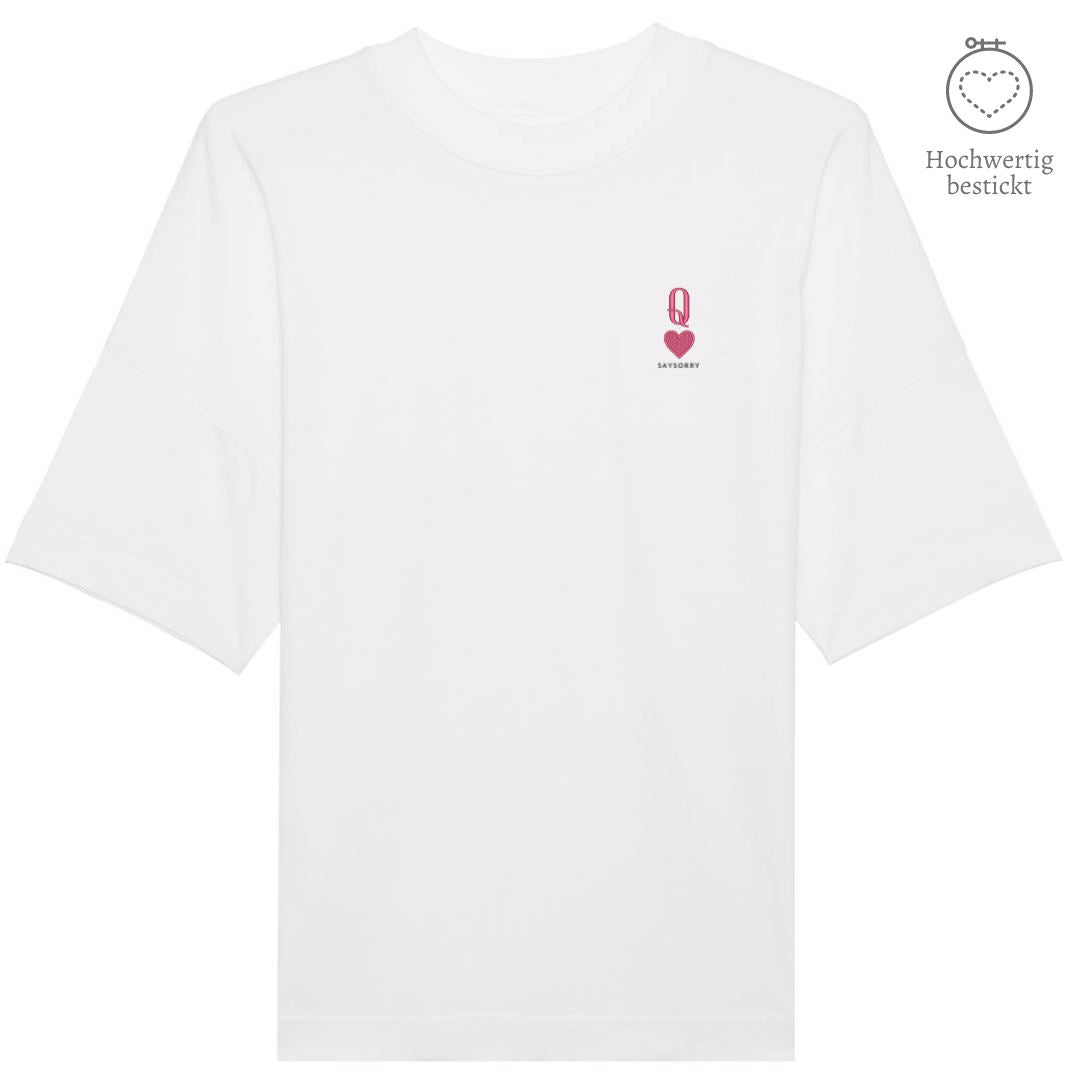 100% organic unisex T-Shirt »Herz Dame« hochwertig bestickt Shirt SAYSORRY White XXS 