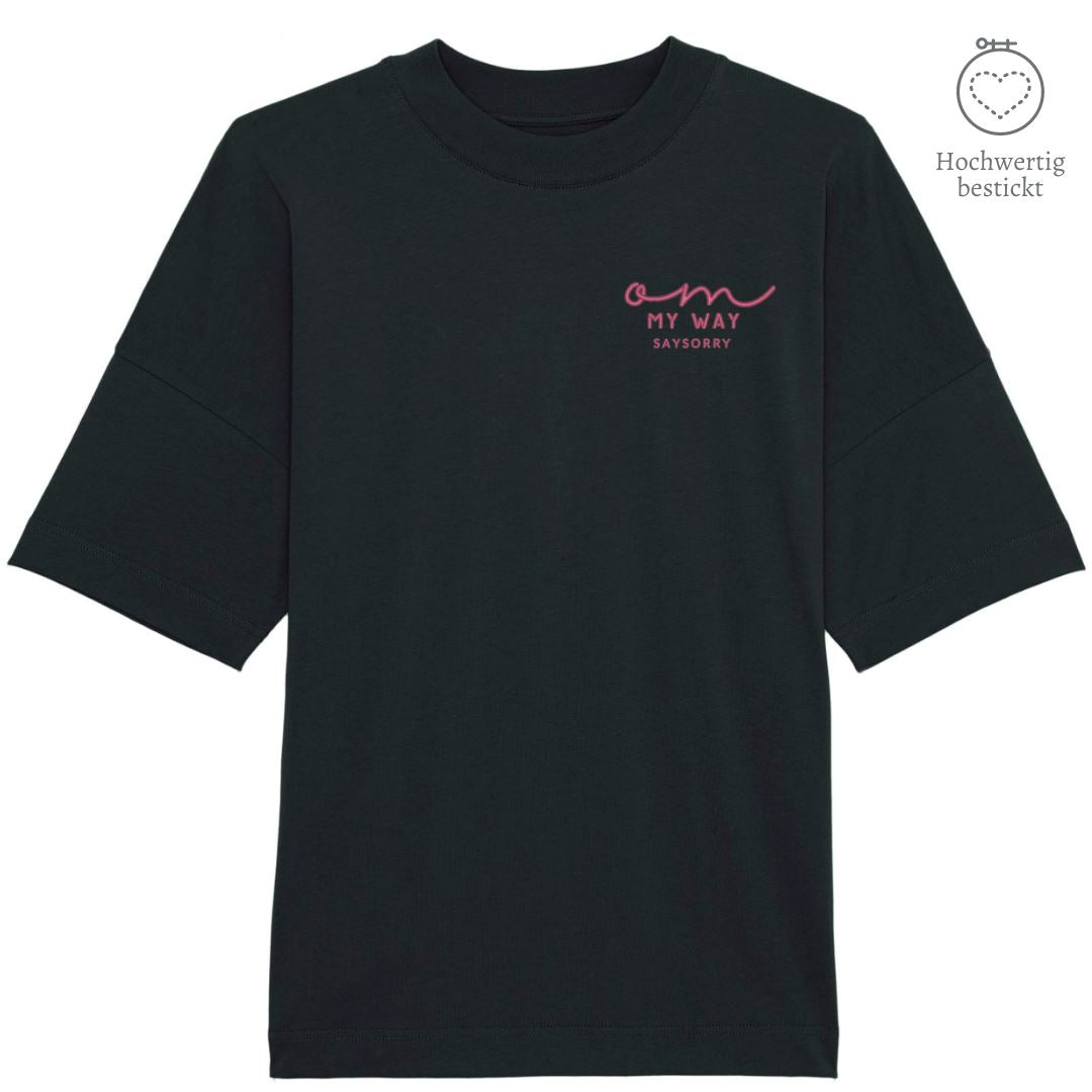 100% organic unisex T-Shirt »OM my way in pink« hochwertig bestickt Shirt SAYSORRY Black XXS 