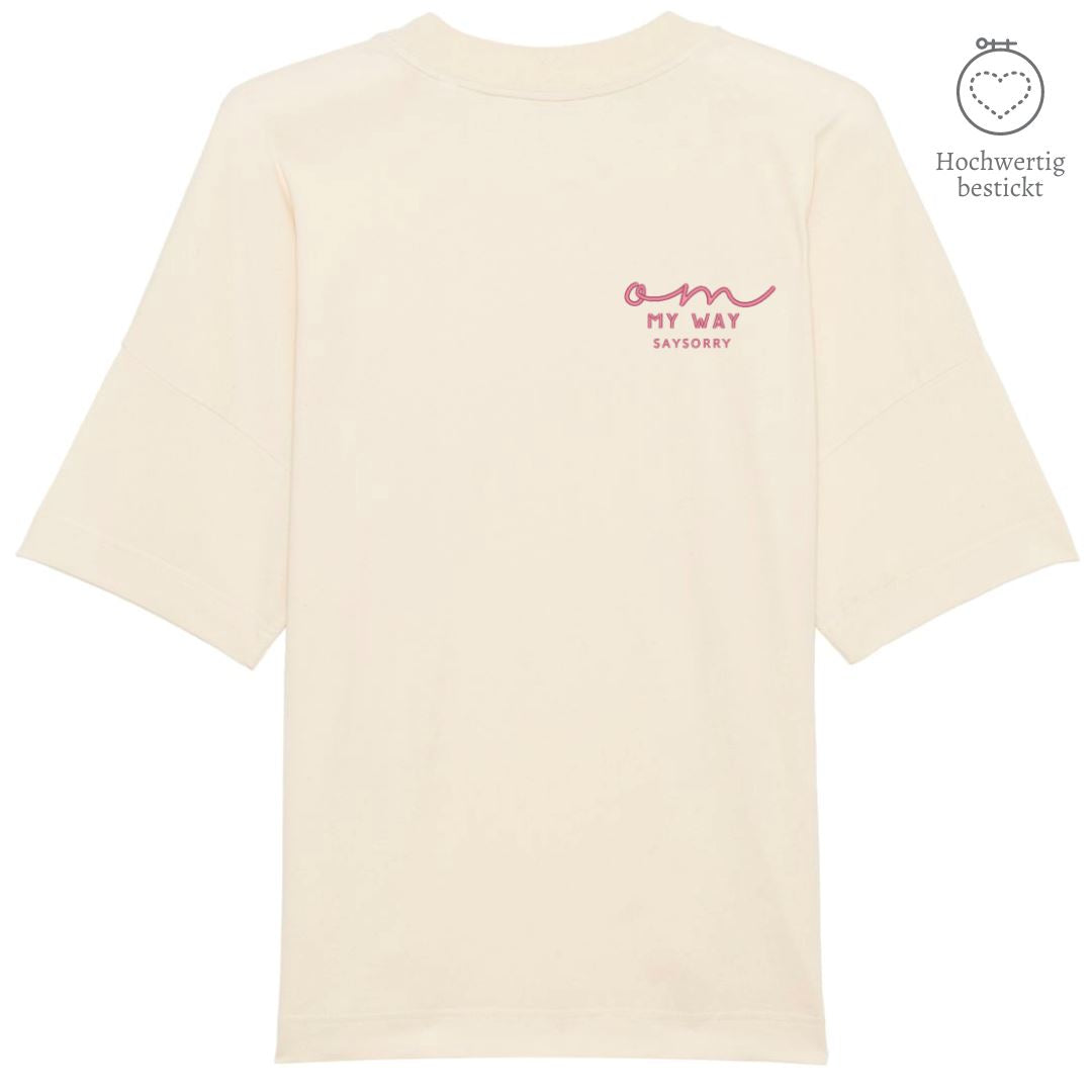 100% organic unisex T-Shirt »OM my way in pink« hochwertig bestickt Shirt SAYSORRY Natural Raw XXS 