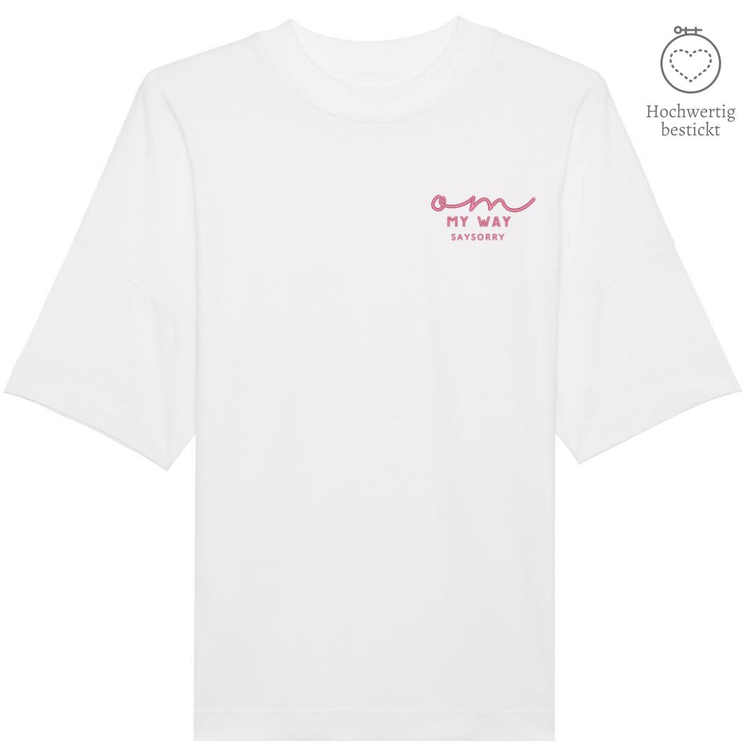 100% organic unisex T-Shirt »OM my way in pink« hochwertig bestickt Shirt SAYSORRY White XXS 