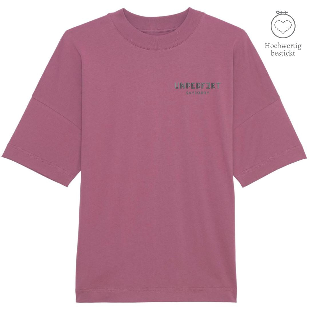 100% organic unisex T-Shirt »unperfekt« hochwertig bestickt Shirt SAYSORRY Mauve XS 