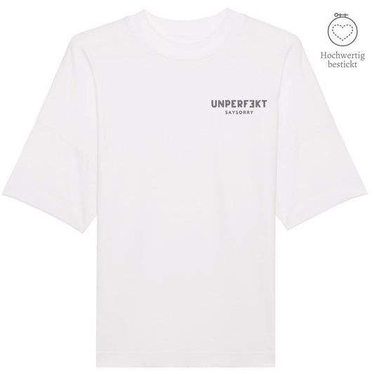 100% organic unisex T-Shirt »unperfekt« hochwertig bestickt Shirt SAYSORRY White XXS 