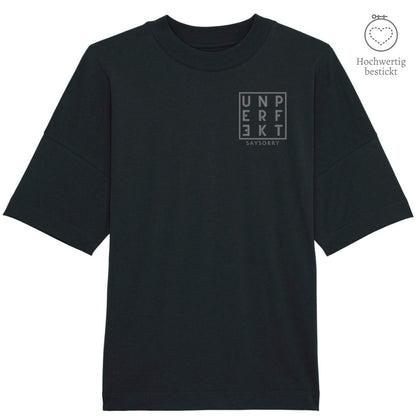 100% organic unisex T-Shirt »Unperfekt im Quadrat grau« hochwertig bestickt Shirt SAYSORRY Black XXS 
