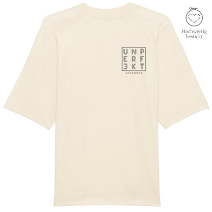 100% organic unisex T-Shirt »Unperfekt im Quadrat grau« hochwertig bestickt Shirt SAYSORRY Natural Raw XXS 
