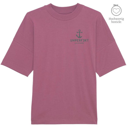 100% organic unisex T-Shirt »unperfekt mit Anker« hochwertig bestickt Shirt SAYSORRY Mauve XS 