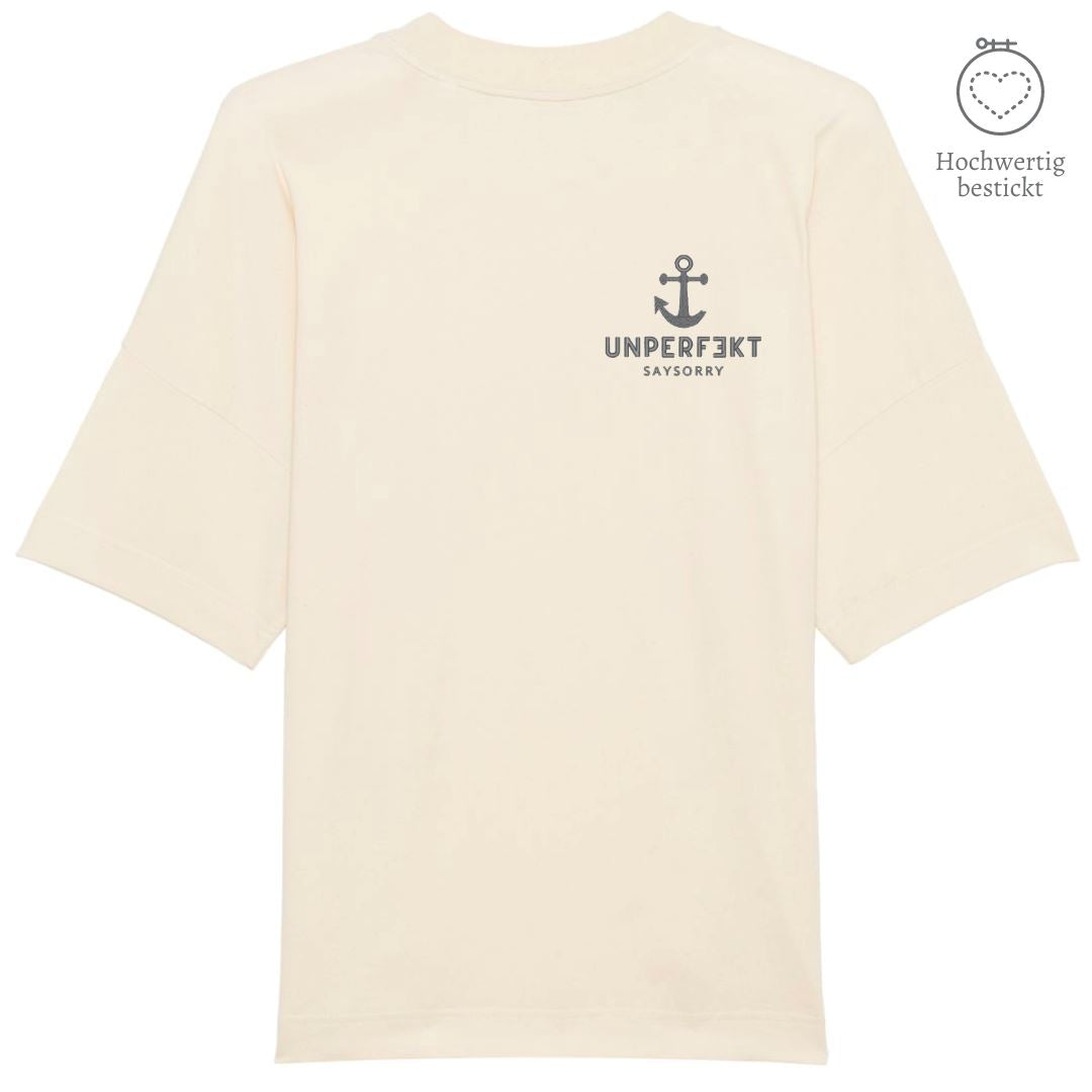 100% organic unisex T-Shirt »unperfekt mit Anker« hochwertig bestickt Shirt SAYSORRY Natural Raw XXS 