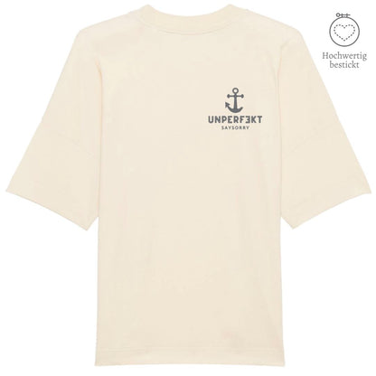 100% organic unisex T-Shirt »unperfekt mit Anker« hochwertig bestickt Shirt SAYSORRY Natural Raw XXS 