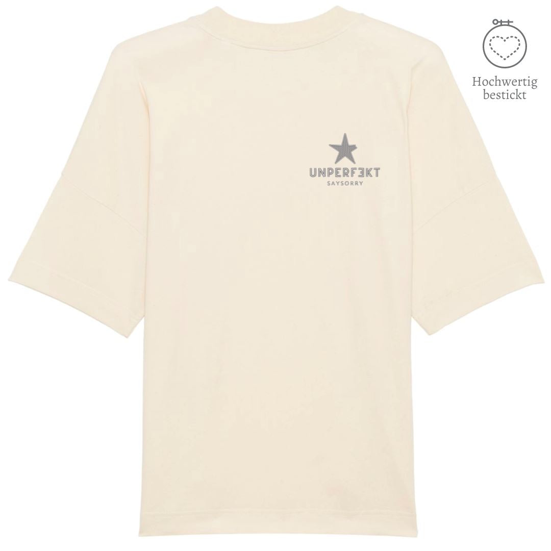 100% organic unisex T-Shirt »unperfekt mit Stern« hochwertig bestickt Shirt SAYSORRY Natural Raw XXS 