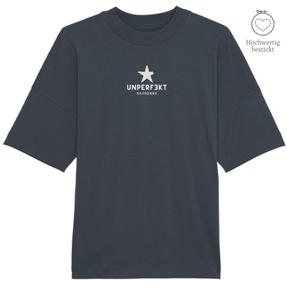 100% organic unisex T-Shirt »unperfekt mit Stern« hochwertig mittig bestickt Shirt SAYSORRY India Ink Grey XXS 
