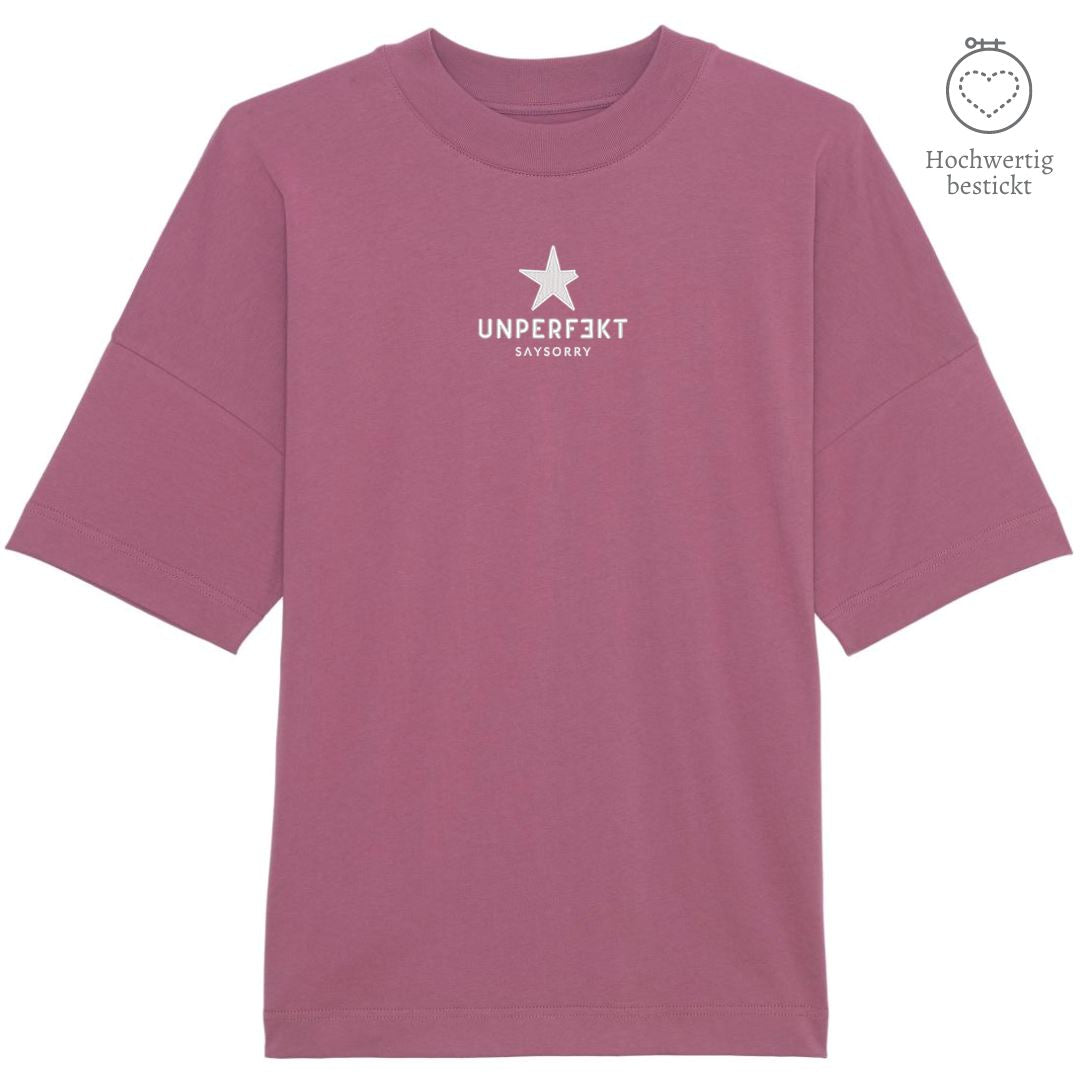 100% organic unisex T-Shirt »unperfekt mit Stern« hochwertig mittig bestickt Shirt SAYSORRY Mauve XS 
