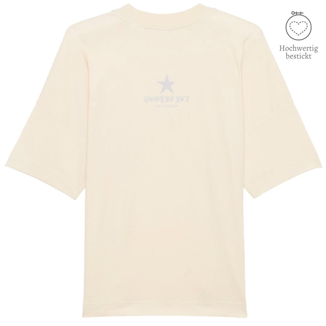 100% organic unisex T-Shirt »unperfekt mit Stern« hochwertig mittig bestickt Shirt SAYSORRY Natural Raw XXS 