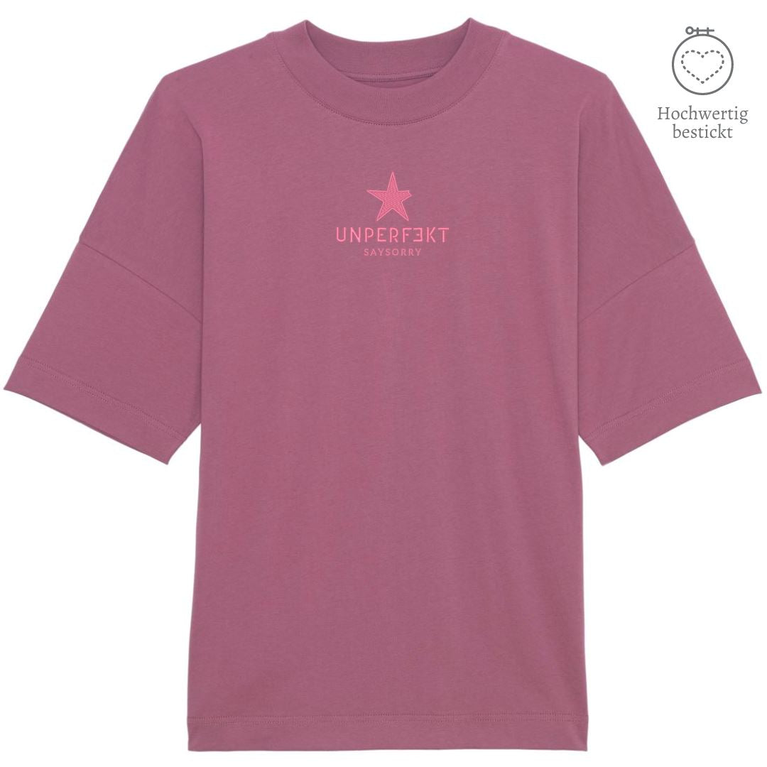 100% organic unisex T-Shirt »unperfekt mit Stern« hochwertig mittig in Pink bestickt Shirt SAYSORRY Mauve XS 
