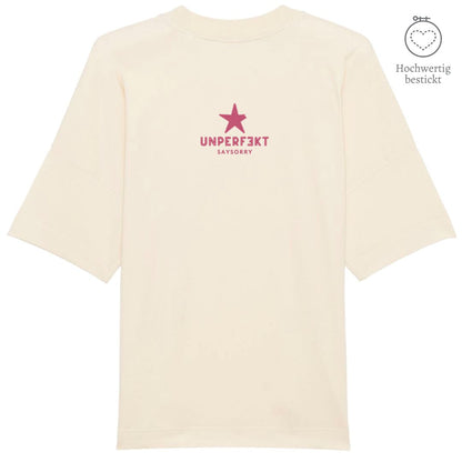 100% organic unisex T-Shirt »unperfekt mit Stern« hochwertig mittig in Pink bestickt Shirt SAYSORRY Natural Raw XXS 
