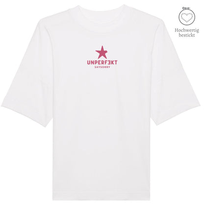 100% organic unisex T-Shirt »unperfekt mit Stern« hochwertig mittig in Pink bestickt Shirt SAYSORRY White XXS 