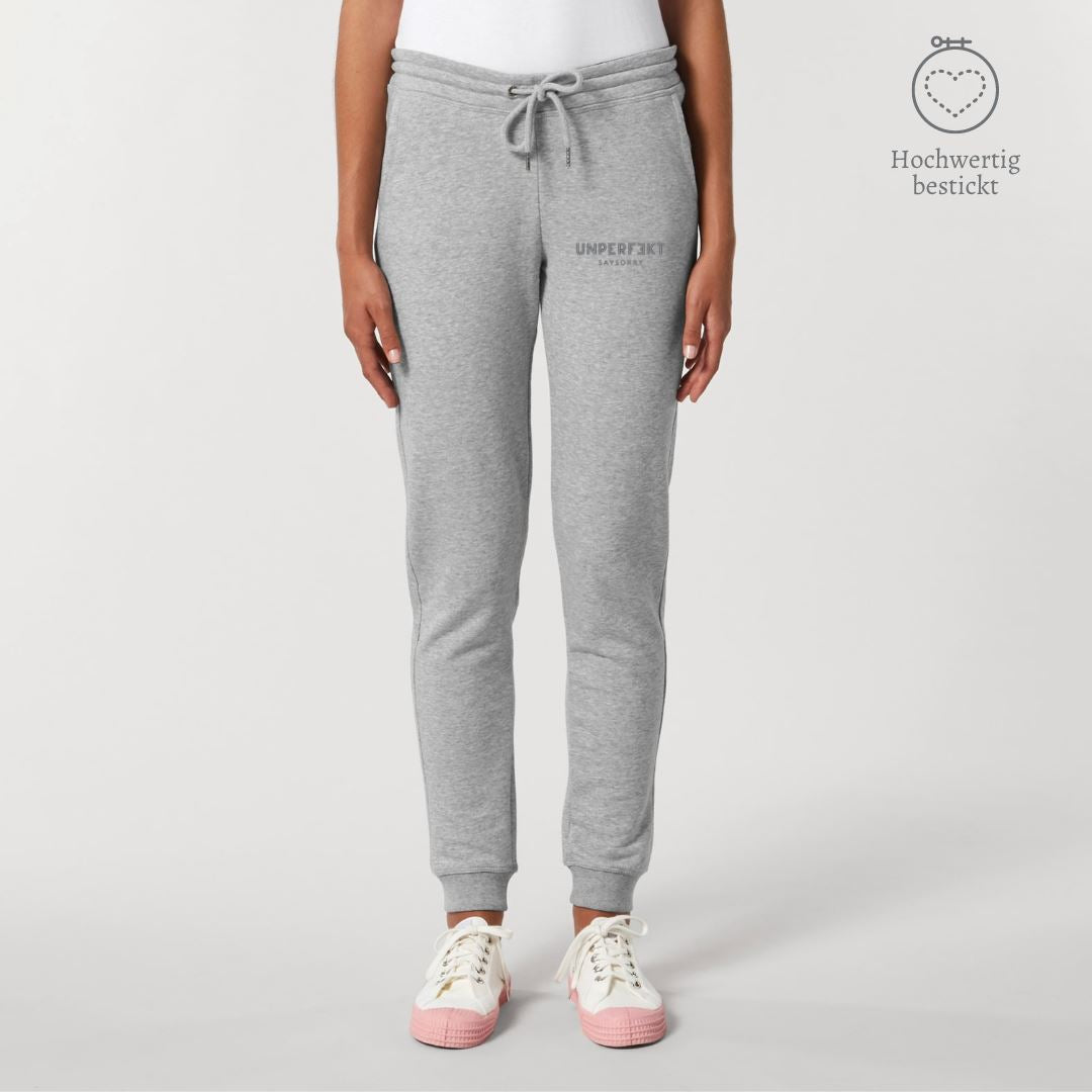 Damen Sweatpants »Unperfekt« bestickt in grau Hose SAYSORRY Heather Grey XS 