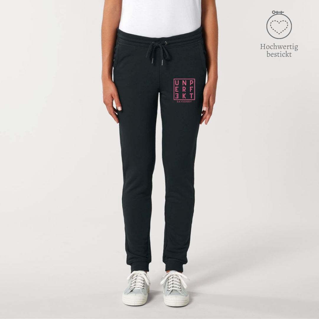 Damen Sweatpants »Unperfekt im Quadrat« bestickt in pink Shirt SAYSORRY Black XS 