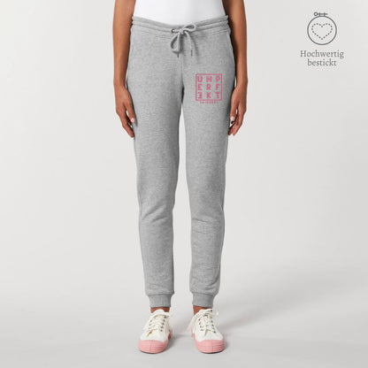 Damen Sweatpants »Unperfekt im Quadrat« bestickt in pink Shirt SAYSORRY Heather Grey XS 