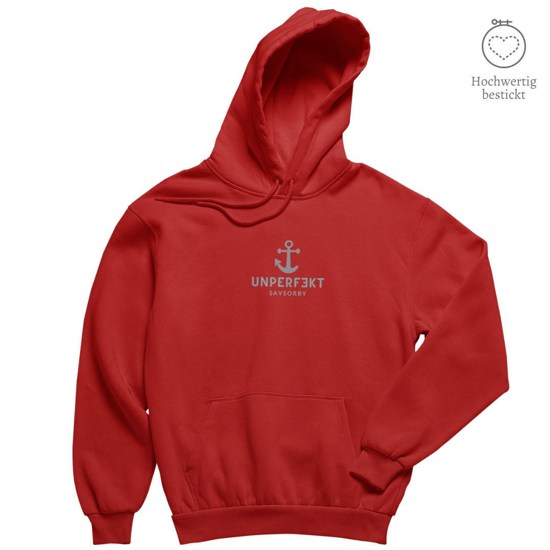 Hochwertig bestickt: Hoodie »Unperfekt mit Anker« Shirt SAYSORRY Red XXS 