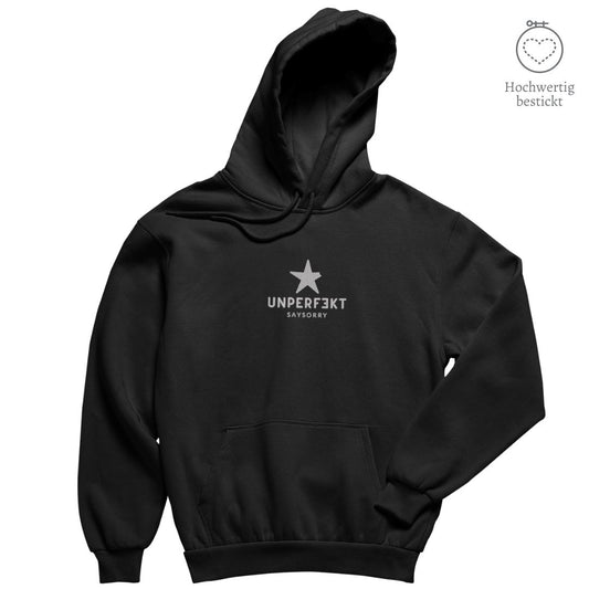 Hochwertig bestickt: Hoodie »Unperfekt mit Stern« Shirt SAYSORRY Black XXS 