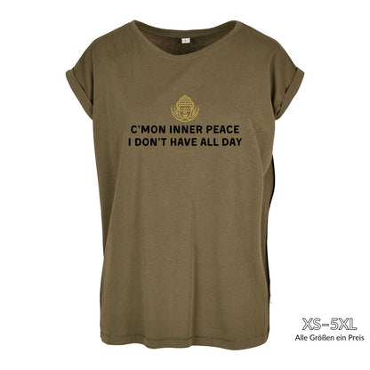 Organic Alle-Größen-Shirt »C’mon inner peace, I don’t have all day« Shirt SAYSORRY Olive XS 