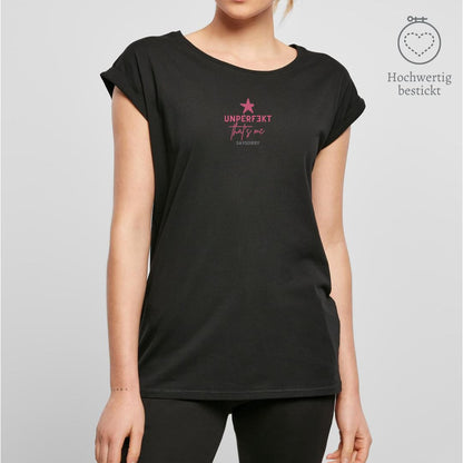 Organic Alle-Größen-Shirt »UNPERFEKT That’s me« hochwertig bestickt Shirt SAYSORRY Black XS 
