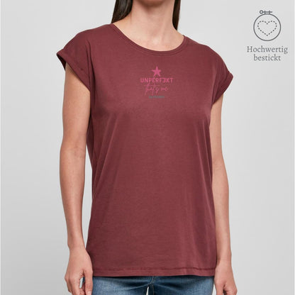 Organic Alle-Größen-Shirt »UNPERFEKT That’s me« hochwertig bestickt Shirt SAYSORRY Cherry XS 