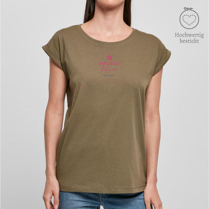 Organic Alle-Größen-Shirt »UNPERFEKT That’s me« hochwertig bestickt Shirt SAYSORRY Olive XS 